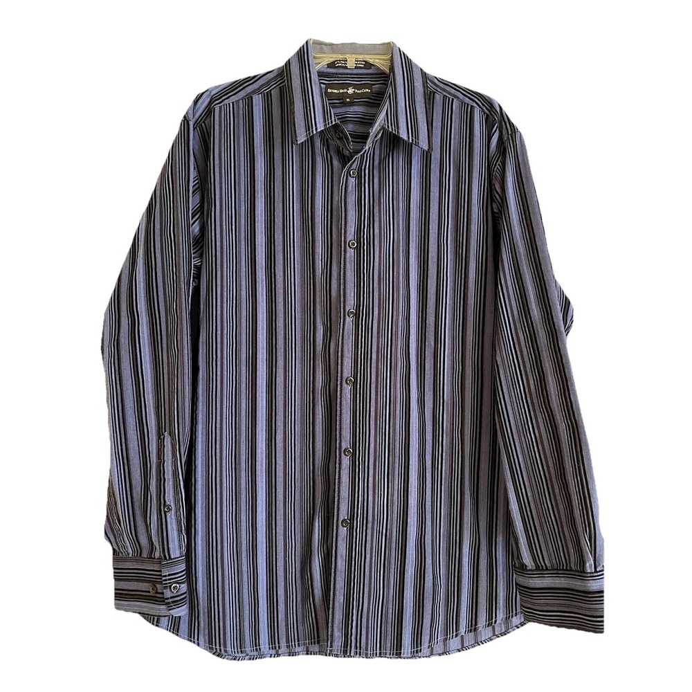 Beverly Hills Polo Club Mens  Dress Shirt Size XL Blue w/Black Velvet Stripes